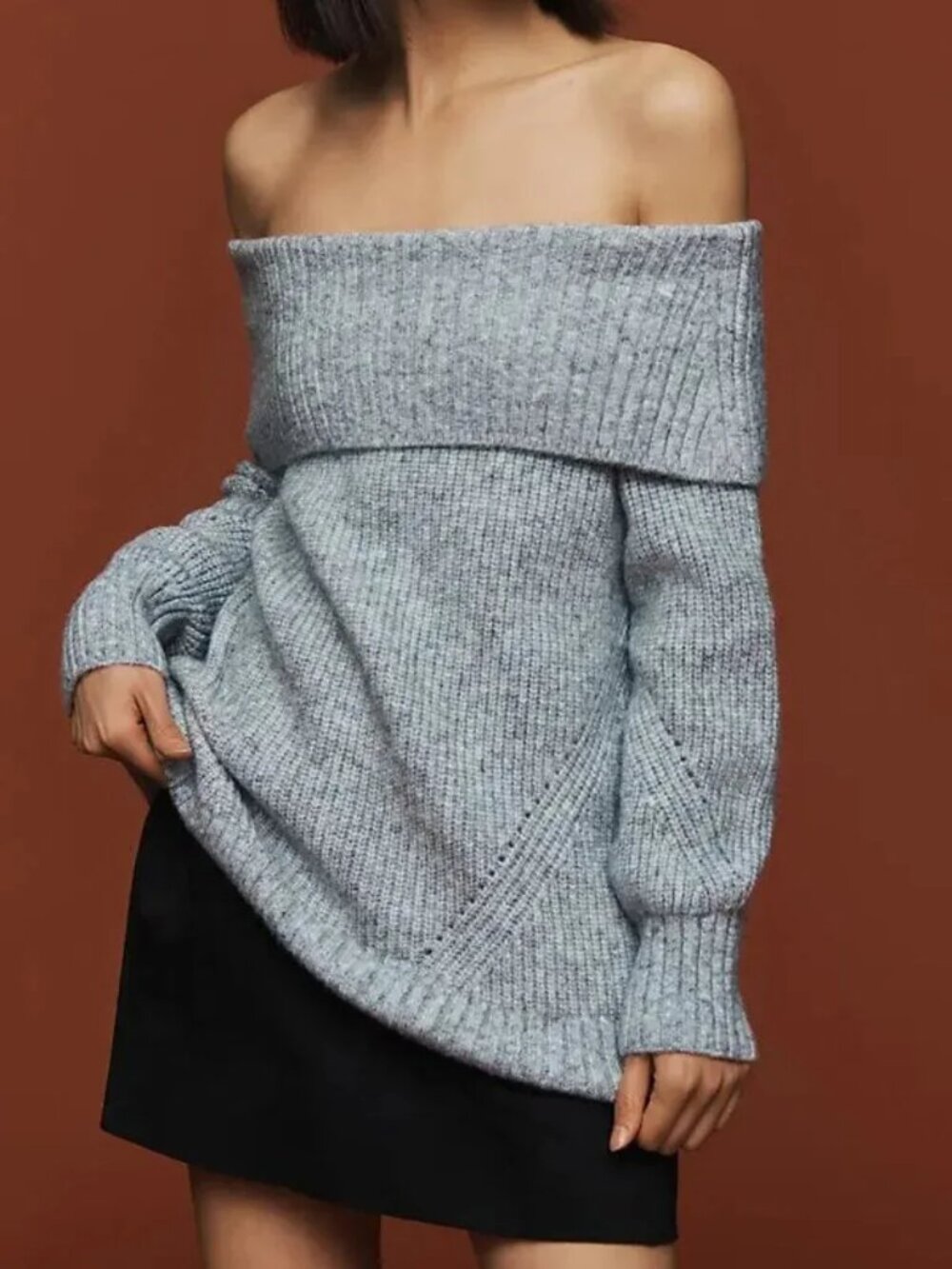 Anthropologie Pilcro Off-Shoulder Batwing Sweater, Grey, XS